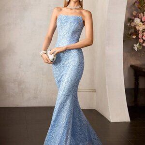 Blue Preppy Women's Sequin Tube Top & Mermaid Skirt